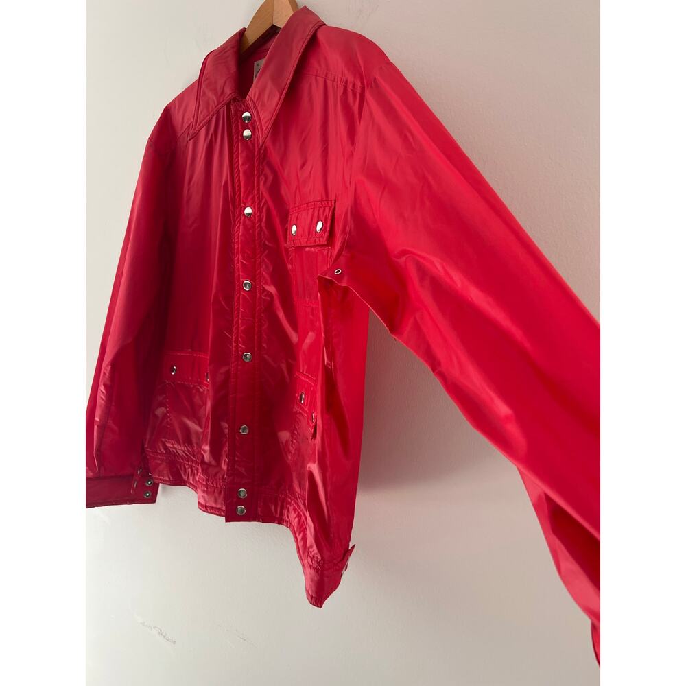 1970s Vintage Sportcastor Button Down Utility Rain Jacket True Red XL JL - Picture 3 of 11